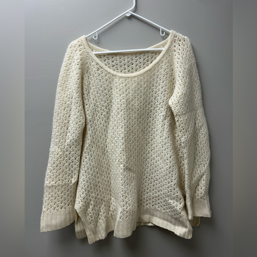 Women’s‎ Cream Open Knit Boho Crewneck Sweater